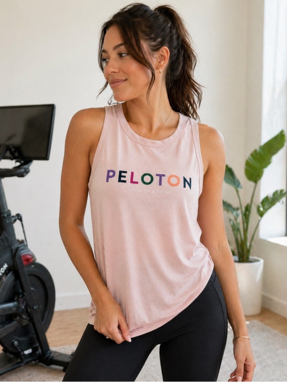 Peloton Blush Pink Graphic Tank Top Large Show Up & Shine Athleisure Workout Gym